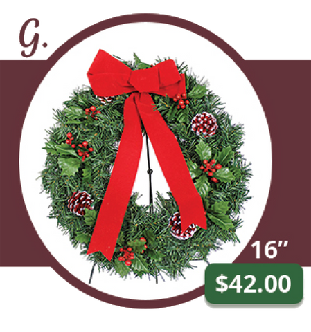 G - White Tip Red Cone Wreath & Bow