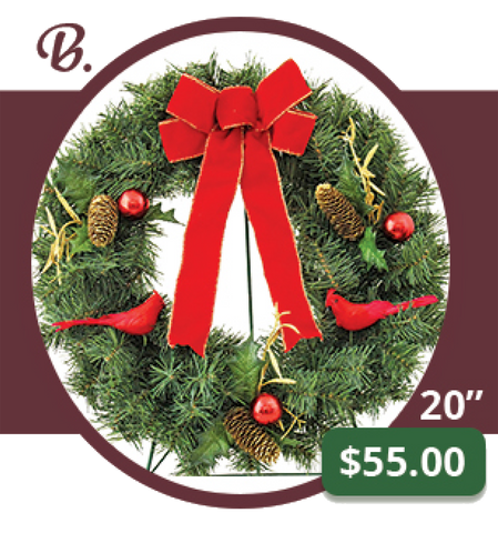 B - Deluxe Pine Wreath w/ Pinecones and Ornaments
