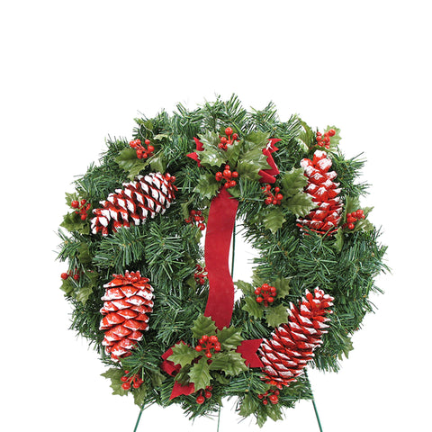 08 - 20" White-Tipped Red Cone Wreath & Bow